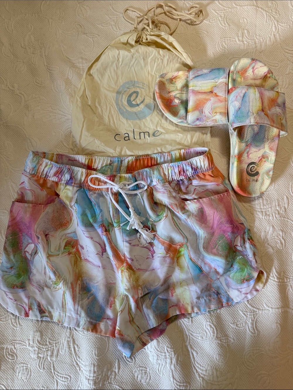 Calme Women's Multicolor Marble Print Shorts - Pastel Tie-Dye Lucille and Shoe